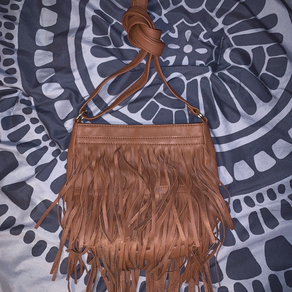 Faux Leather Brown Fringed Bag